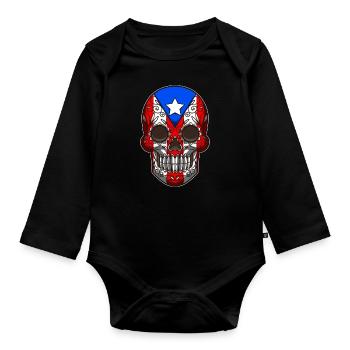 Puerto Rico Sugar Skull - Dia De Los Muertos - Body Bébé bio manches longues - noir - Devant