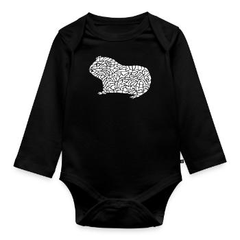 Meerschweinchen Meerschwein Guinea Pig Tierliebe - Baby Bio-Langarm-Body - Schwarz - Vorne