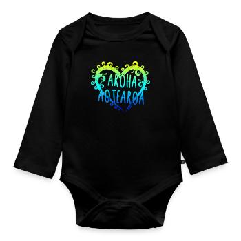 Maori Aroha Aotearoa Siver Fern heart gift idea - Organic Longsleeve Baby Bodysuit - black - Front