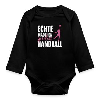 Handball Mädchen | Handballer Team Hobby Geschenke - Baby Bio-Langarm-Body - Schwarz - Vorne