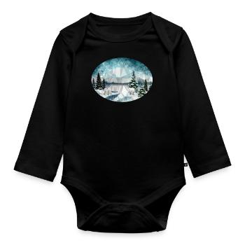 Polar bears in winter wonderland - Organic Longsleeve Baby Bodysuit - black - Front