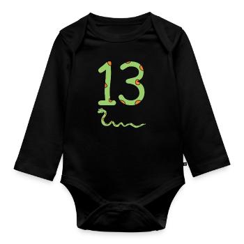 Snake Birthday Boy 13th Thirteenth Kids Reptile - Organic Longsleeve Baby Bodysuit - black - Front