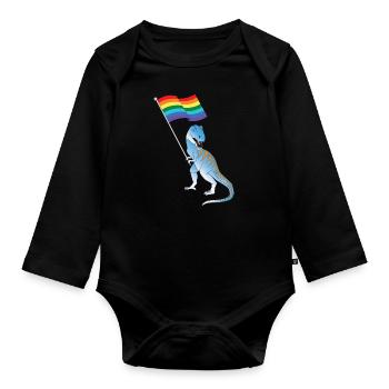 Dinosaurier Gay Pride Flag LBGTQ Homosexuell Lesben TRex - Baby Bio-Langarm-Body - Schwarz - Vorne