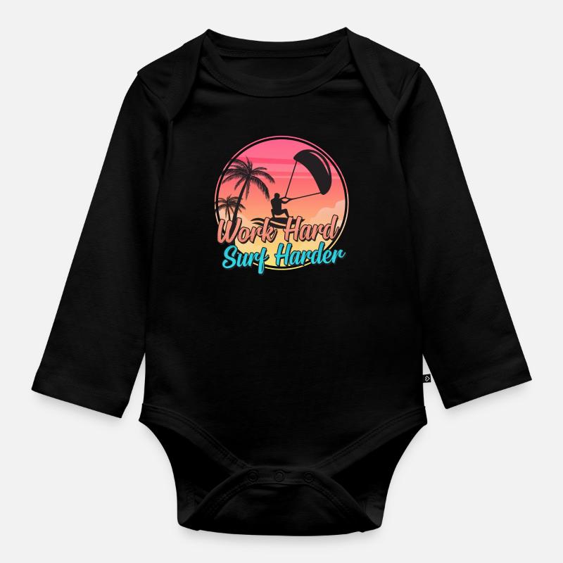 Travailler dur Surf Harder: Kite Kiteboard Kiteboarding - Body Bébé bio manches longues - noir