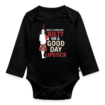 Was ist unter dem Kilt Lippenstift Scottish Bagpiper - Baby Bio-Langarm-Body - Schwarz - Vorne