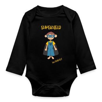 Superheld - Baby Bio-Langarm-Body - Schwarz - Vorne