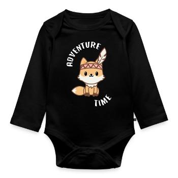 Niedlicher Fuchs - ADVENTURE TIME - Baby Bio-Langarm-Body - Schwarz - Vorne