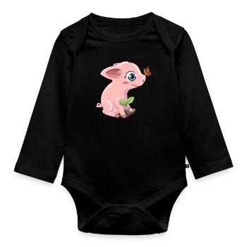 Schwein mit Schmetterling - Baby Bio-Langarm-Body - Schwarz - Vorne
