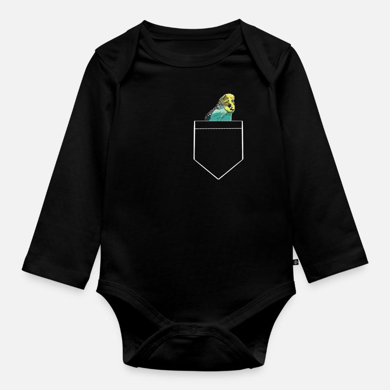 Conception de poche poitrine Budgie avec perruche - Body Bébé bio manches longues - noir