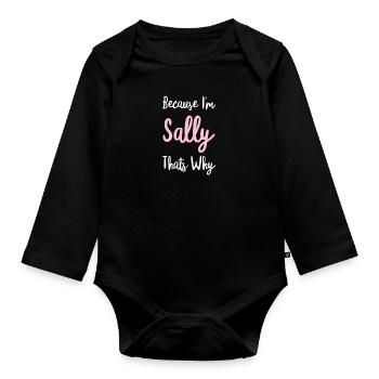 Sally personnalisé nom cadeau femme fille rose - Body Bébé bio manches longues - noir - Devant