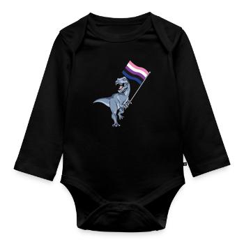 Genderfluid Flag Dinosaur LGBTQIA Gender Pride - Organic Longsleeve Baby Bodysuit - black - Front