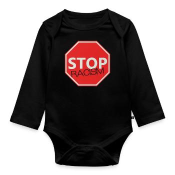 STOP Rassismus Zeichen - Baby Bio-Langarm-Body - Schwarz - Vorne