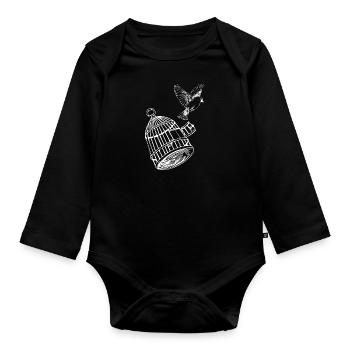 Oiseau hors idée de cadeau de conception de tatouage de cage - Body Bébé bio manches longues - noir - Devant