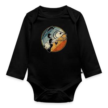 Pêche au sandre rétro - Body Bébé bio manches longues - noir - Devant