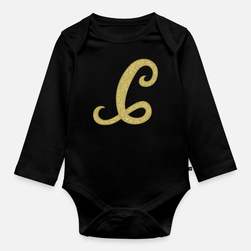 C - gold letter, alphabet, monogram - Baby Bio-Langarm-Body - Schwarz