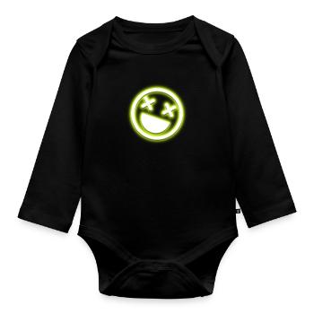 Crazy Neon Smile Face - Organic Longsleeve Baby Bodysuit - black - Front