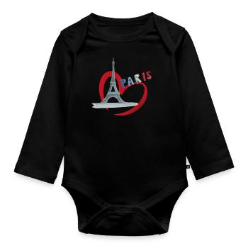 Paris Ville de l’amour, Tour Eiffel - Body Bébé bio manches longues - noir - Devant