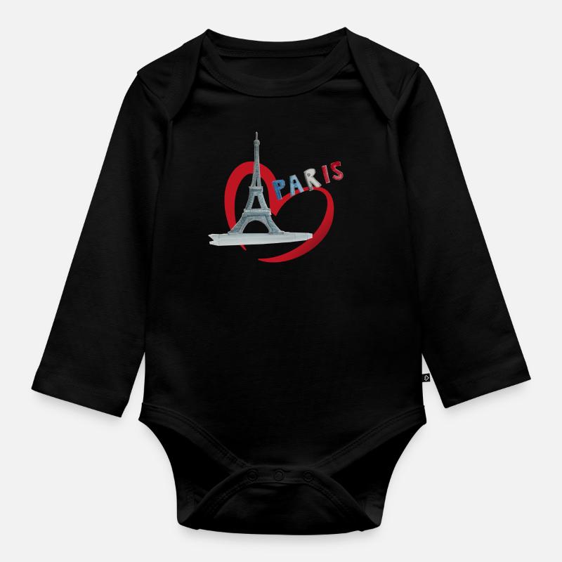 Paris Ville de l’amour, Tour Eiffel - Body Bébé bio manches longues - noir