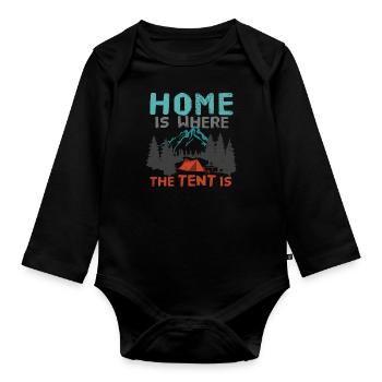 Winter camping tents camping mountains forest outdoor - Organic Longsleeve Baby Bodysuit - black - Front