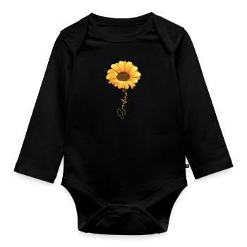 Magnifique tournesol avec écriture chemise tournesol - Body Bébé bio manches longues - noir - Devant