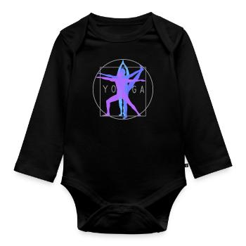 Vitruvianischer Mann Yoga Yogabewegung Logo Damen - Baby Bio-Langarm-Body - Schwarz - Vorne
