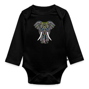 Elephant Mandala Tribal Ganesha Chakra Yoga Tattoo - Organic Longsleeve Baby Bodysuit - black - Front
