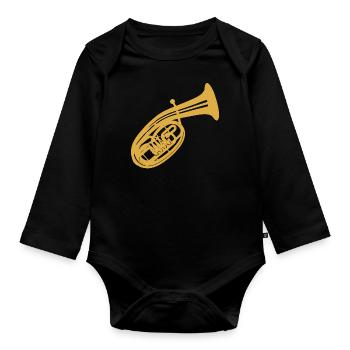 Instrument de musique à vent corne ténor cor ténor joueur corne - Body Bébé bio manches longues - noir - Devant