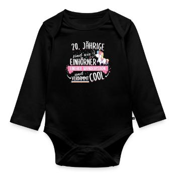 Geburtstag 20 Geburtstag Einhorn Spruch Party - Baby Bio-Langarm-Body - Schwarz - Vorne