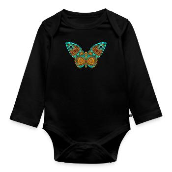 Butterfly Mandala Tatoo Tribal - Organic Longsleeve Baby Bodysuit - black - Front
