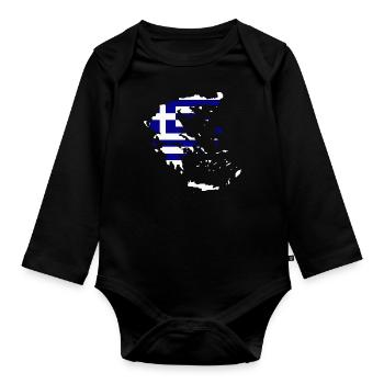 Greece Flag Map - Organic Longsleeve Baby Bodysuit - black - Front