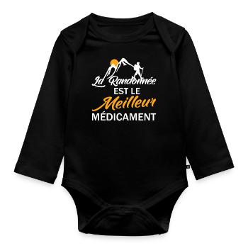 La randonnée est le meilleur médicament humour - Body Bébé bio manches longues - noir - Devant