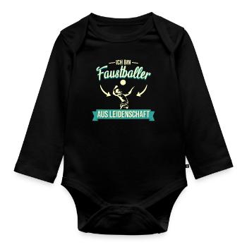 Faustball Fistball Sport Faustballer Spruch - Baby Bio-Langarm-Body - Schwarz - Vorne