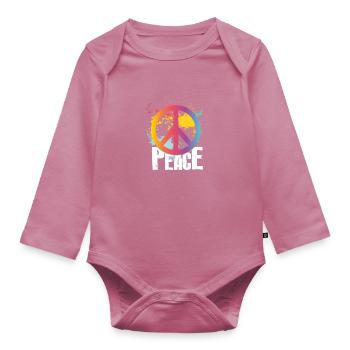 Colorful peace sign symbol of peace color - Organic Longsleeve Baby Bodysuit - mauve - Front