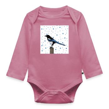 Magpie bird animal gift women men children - Organic Longsleeve Baby Bodysuit - mauve - Front