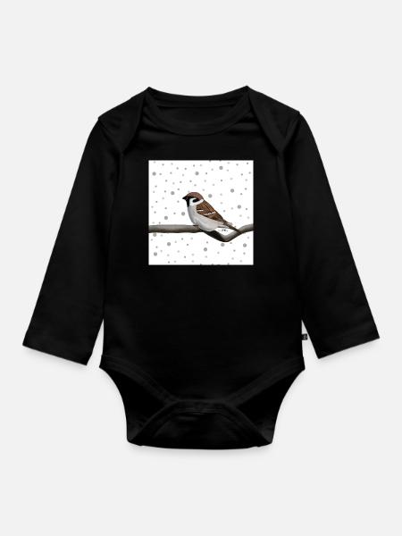 Moineau oiseau animal cadeau femmes hommes - Body Bébé bio manches longues - noir