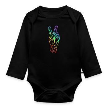 Paix paix signe de main couleurs de l'arc - Body Bébé bio manches longues - noir - Devant