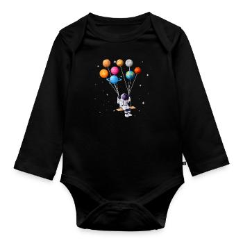 Astronaut planet swing solar system sun earth - Organic Longsleeve Baby Bodysuit - black - Front