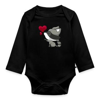 Raton laveur mignon avec cadeau coeur et amour - Body Bébé bio manches longues - noir - Devant
