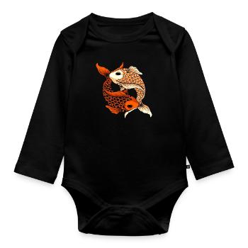 Yin Yang Koi Karpen Koi Teich Japan Fische Symbol - Baby Bio-Langarm-Body - Schwarz - Vorne