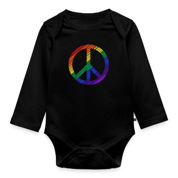 Peace Zeichen in Regenbogen Homo Farben Frieden - Baby Bio-Langarm-Body - Schwarz - Vorne