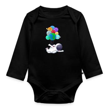 Astronaut Cosmonaut to Planet Balloon Balloon - Organic Longsleeve Baby Bodysuit - black - Front