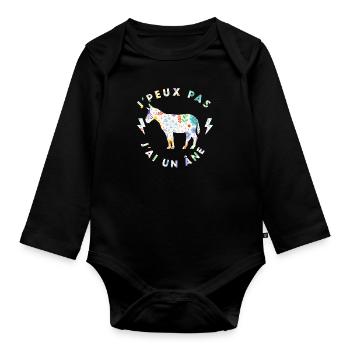 j'peux pas j'ai un âne - ane - Body Bébé bio manches longues - noir - Devant