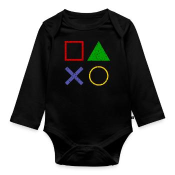 Gamepad buttons used look - Organic Longsleeve Baby Bodysuit - black - Front