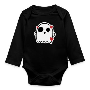 Cute lovely ghost - Organic Longsleeve Baby Bodysuit - black - Front