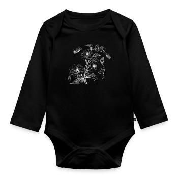 Flowers face drawing silhouette - Organic Longsleeve Baby Bodysuit - black - Front