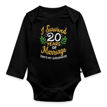 20th Wedding Anniversary Survived 20 Years Of - Organic Longsleeve Baby Bodysuit - black - Front