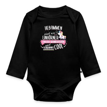 Hebamme Hebammen Entbindungspflegerin Beruf Spruch - Baby Bio-Langarm-Body - Schwarz - Vorne