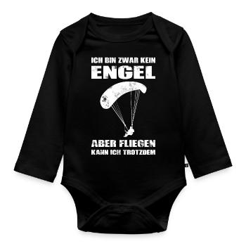 Paragliding Gleitschirmfliegen Geschenk - Baby Bio-Langarm-Body - Schwarz - Vorne