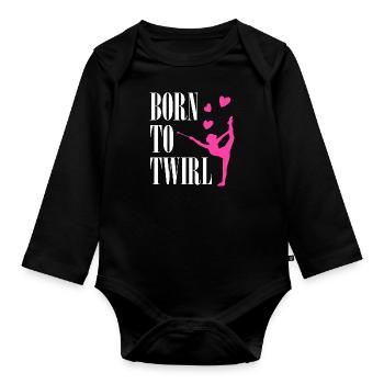 Idée cadeau Baton Twirling Born To Twirl - Body Bébé bio manches longues - noir - Devant