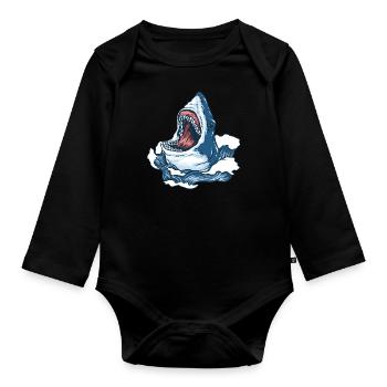 shark fish wild illustration - Organic Longsleeve Baby Bodysuit - black - Front